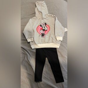 Old Navy Disney Minnie Mouse Striped Top and Black Bottoms Set